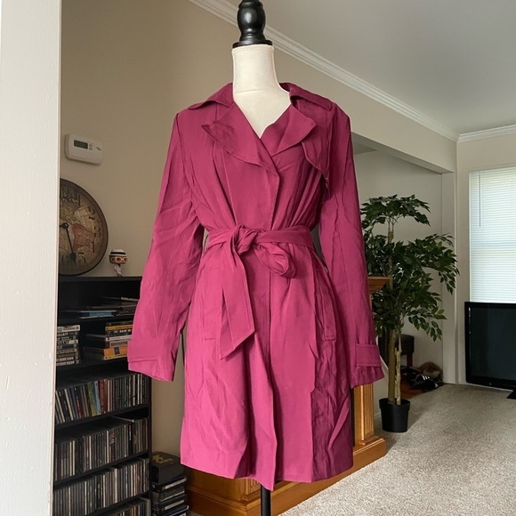 Banana Republic Outlet Plum Wine Waterfall Belted Trench Fall Coat, Size S NWT - Picture 2 of 13